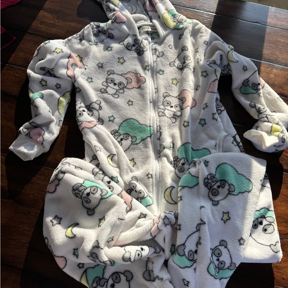 Cozy Bear Print Hooded Onesie- Size Small
